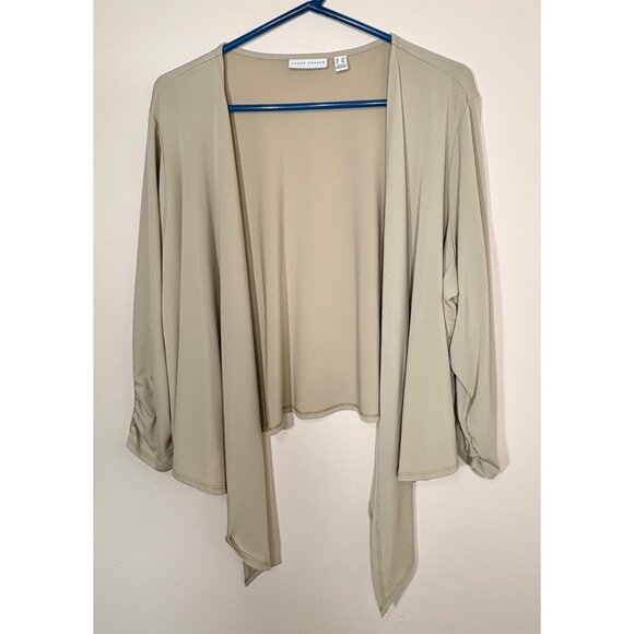 Susan Graver Womens Beige Open Front Cardigan Wrap 2X Liquid Knit Ruched Sleeves - Picture 1 of 7